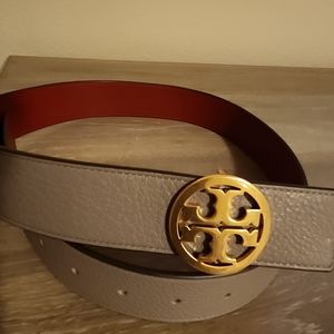 Tory Burch Miller Reversible Belt Red/Grayish Taupe Sz Small